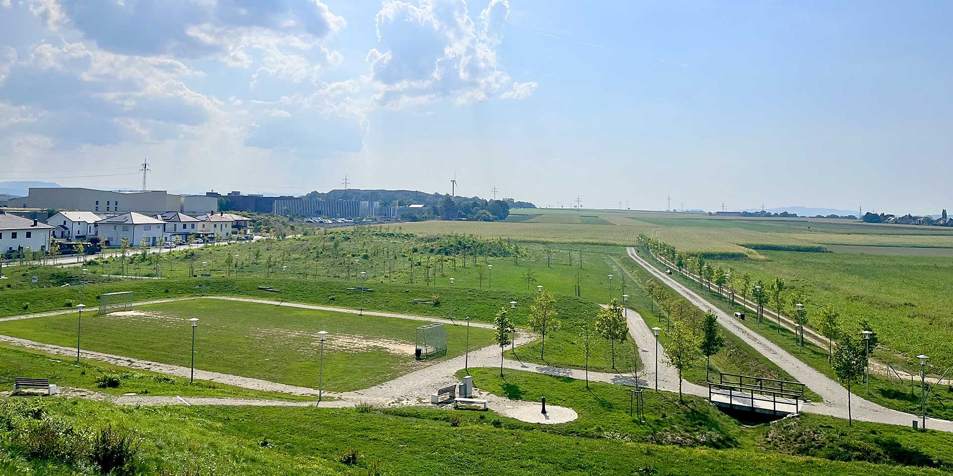 Am Eisberg, neben dem neuen Naherholungsgebiet und Wohnsiedlungen, soll im gewidmeten Grünland das neue Polizei-Sicherheitszentrum entstehen © Engel-Unterberger