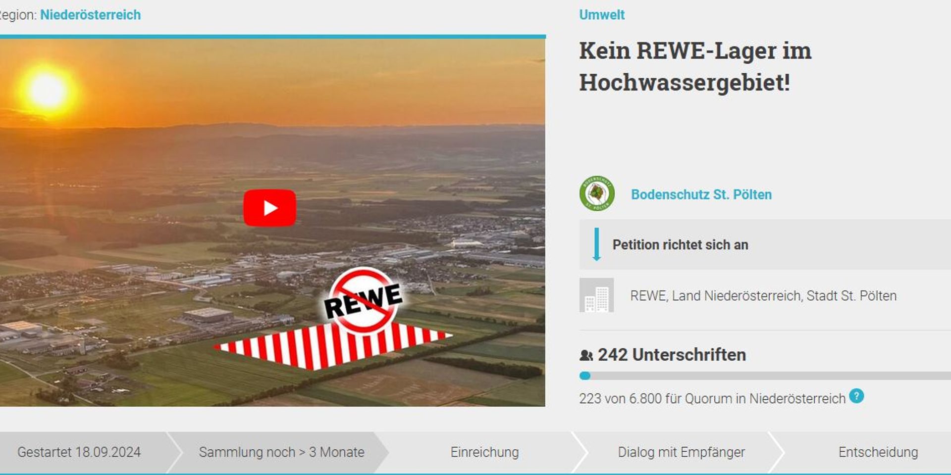 Petition REWE-Lager St. Pölten