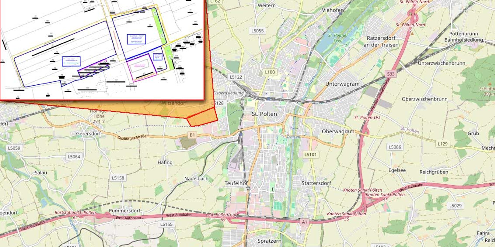 Das Polizei-Sicherheitszentrum im Stadtplan