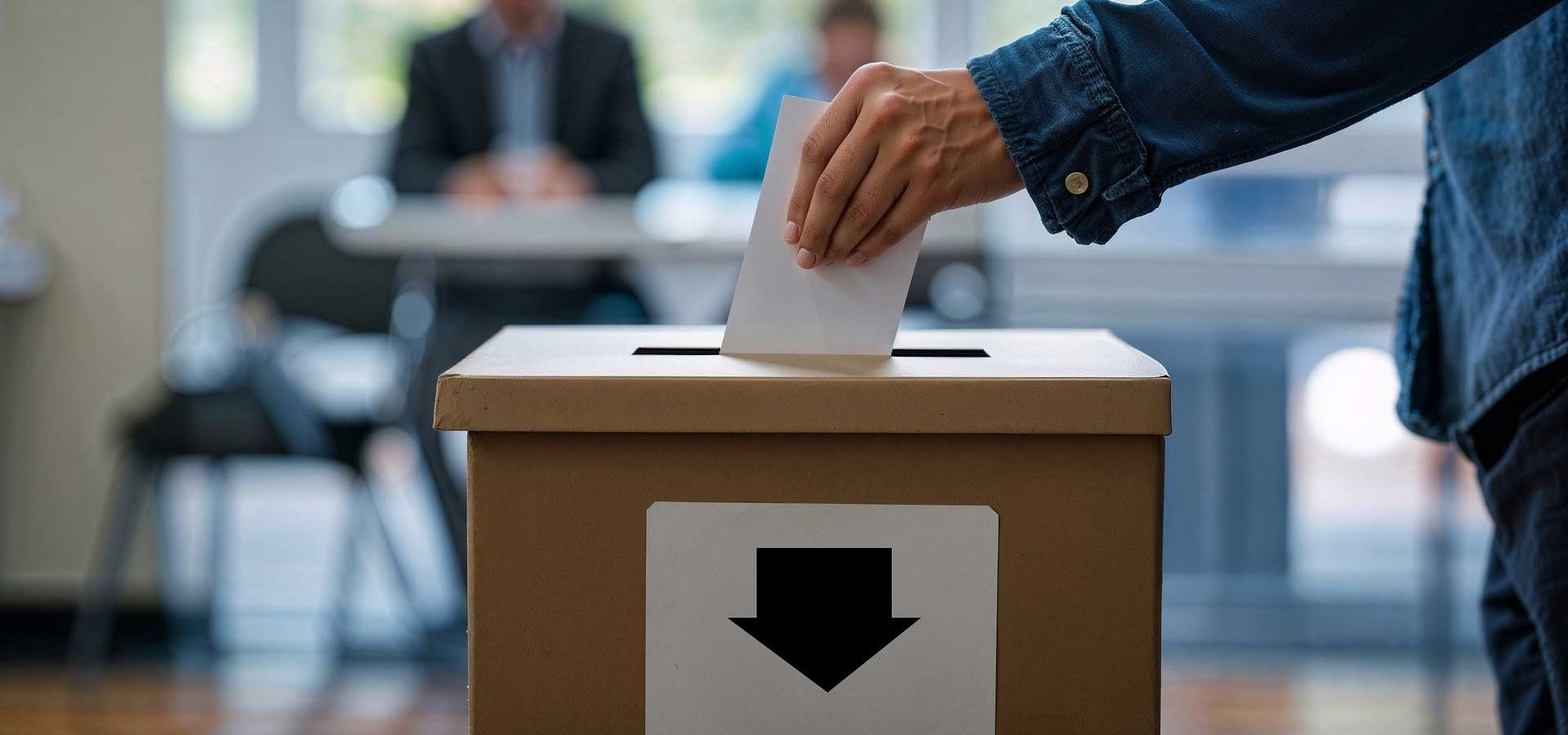 Wahlzettel wird in Wahlurne geworfen