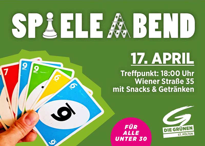 Einladungsflyer Grüner Spieleabend mit Datum und Ortsangabe